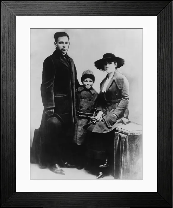 Framed Print : Nicola Sacco (1891-1927), with wife and son, in a photo he used to apply for a passport at the Italian consulate in Boston on April 15, 1920