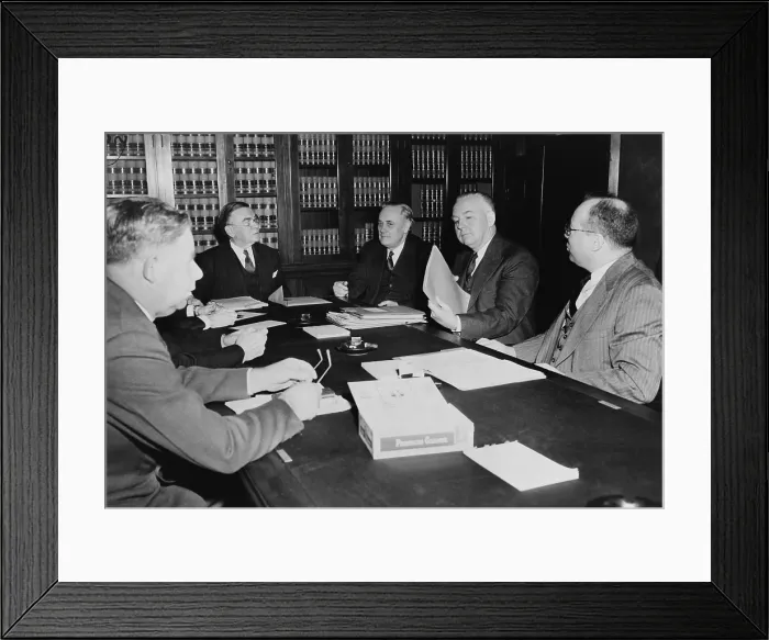 Framed Print : Byron Price (1891-1981), director of Censorship for the United States during World War II, seated with members of Senate judiciary, 1942