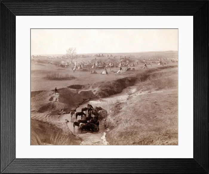 Framed Print : Villa of Brule. A Lakota Sioux tipi camp in background; horses at White Clay Creek watering hole, in the foreground. Near Pine Ridge, South Dakota. photo by John C. Grabill, 1891 Framed Print : Villa of Brule. A Lakota Sioux tipi camp in background; horses at White Clay Creek watering hole, in the foreground. Near Pine Ridge, South Dakota. photo by John C. Grabill, 1891