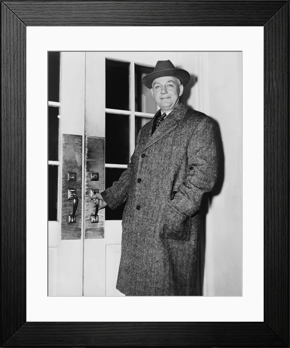 Framed Print : Byron Price (1891-1981) director of Censorship for the United States during World War II, entering White House, 1945