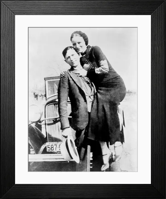 Framed Print : Bonnie and Clyde during their 21 month crime spree of robbery and police murders, in Texas, Oklahoma, New Mexico, and Missouri Framed Print : Bonnie and Clyde during their 21 month crime spree of robbery and police murders, in Texas, Oklahoma, New Mexico, and Missouri