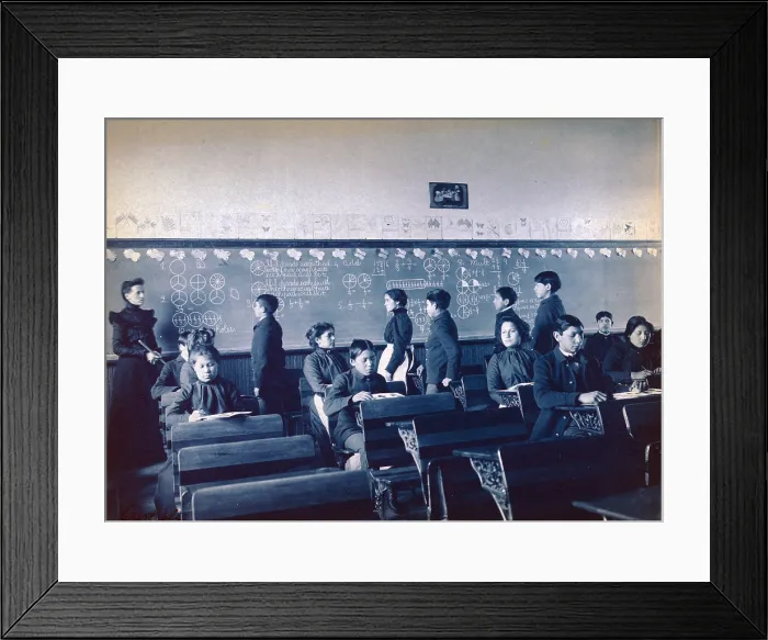 Framed Print : Native American students during mathematics class at Carlisle Indian School, Carlisle, Pa. Cyanotype by Frances Benjamin Johnston ca. 1901