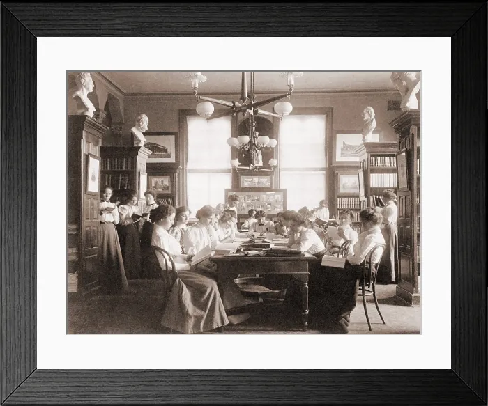Framed Print : Young women reading in library of a Washington, D.C. normal schools that trained elementary-school teachers. 1900 photography by Frances Benjamin Johnston Collection Framed Print : Young women reading in library of a Washington, D.C. normal schools that trained elementary-school teachers. 1900 photography by Frances Benjamin Johnston Collection