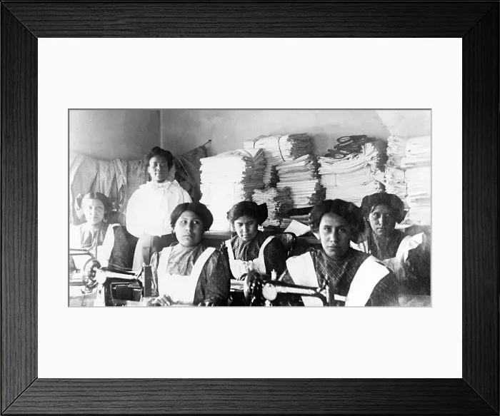 Framed Print : Native American girls in sewing class Bismark Indian School, North Dakota. 1909 -1920