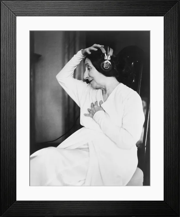 Framed Print : Wanda Landowska (1879-1959), Polish-born harpsichordist wearing headphones as she listens to music. She spurred the 17th century instrument's 20th century revival. 1953