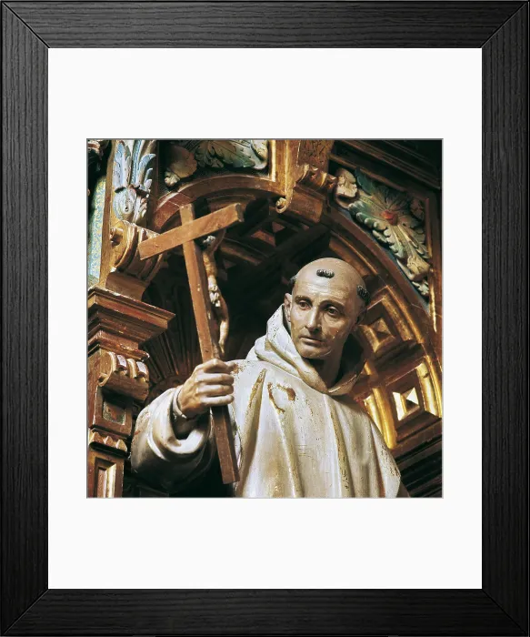 Framed Print : PEREIRA, Manuel (1614-1667). Saint Bruno. 17th c. SPAIN. Burgos. Carthusian monastery of Santa Mara de Miraflores. Detail. Baroque art. Sculpture on wood