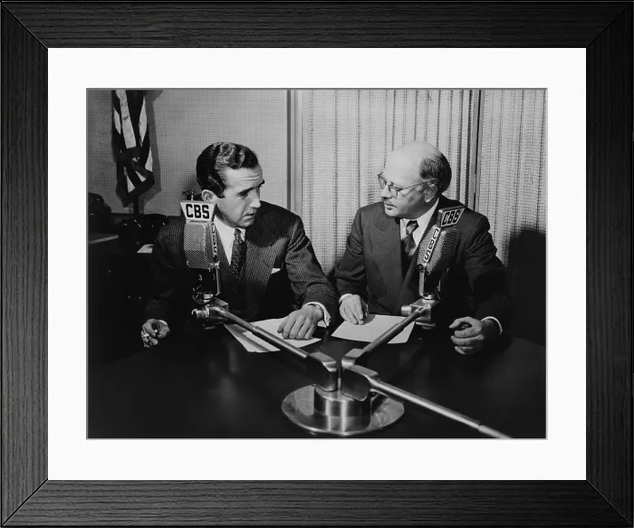 Framed Print : Edward R. Murrow (left) and William L. Shirer, seated behind CBS News microphones, ca. 1940 Framed Print : Edward R. Murrow (left) and William L. Shirer, seated behind CBS News microphones, ca. 1940