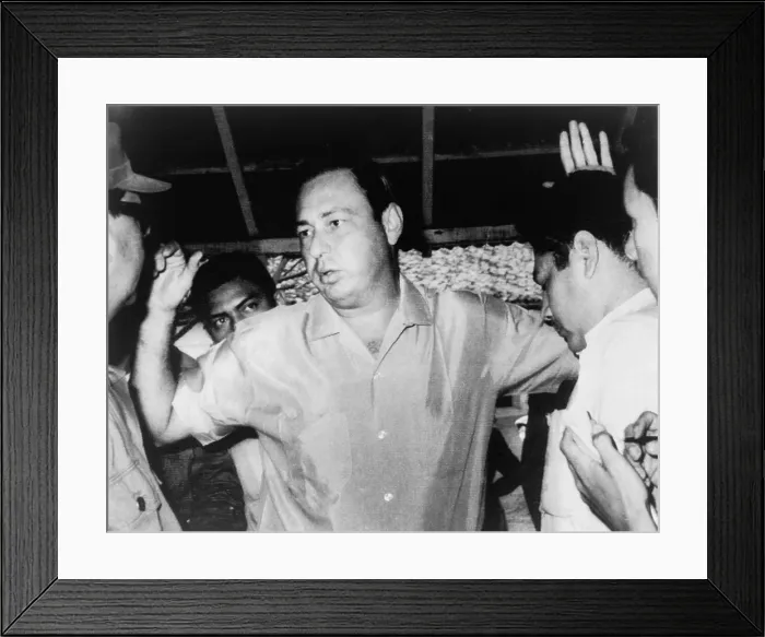 Framed Print : Pedro Joaquin Chamorro (1924-1978), publisher of LA PRENSA newspaper talking to newsmen after his arrest in Managua, Nicaragua in 1967