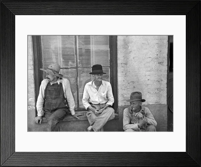 Framed Print : Frank Tengle, Bud Fields, and Floyd Burroughs, cotton sharecroppers. Hale County, Alabama. Published in the book, Let Us Now Praise Famous Men