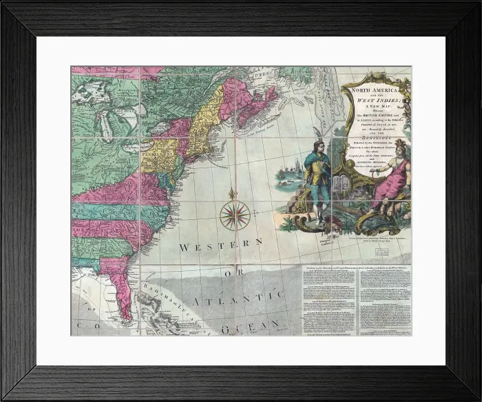 Framed Print : Map showing the 13 British Colonies after the 1763 Peace of Paris. Hand-colored engraving by Carington Bowles ca. 1774 Framed Print : Map showing the 13 British Colonies after the 1763 Peace of Paris. Hand-colored engraving by Carington Bowles ca. 1774