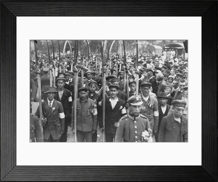 Framed Print : Polish army volunteers with scythes in a crowd of people in July 1920 Framed Print : Polish army volunteers with scythes in a crowd of people in July 1920