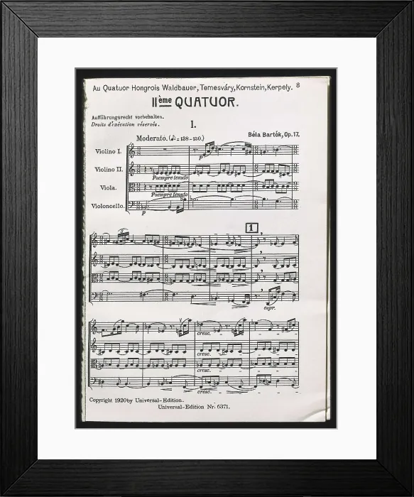 Framed Print : BARTOK, Bela (1881-1945). String Quartet number 2, op. 17. First movement score. AISA / Everett Collection**US SALES ONLY**