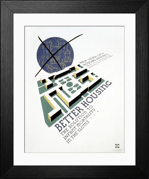 Framed Print : Poster promoting better housing as a solution for high rates of infant mortality in the slums
