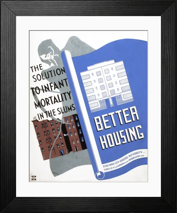 Framed Print : Poster promoting better housing as a solution for high rates of infant mortality in the slums
