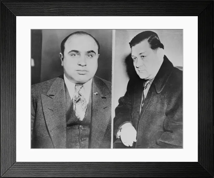 Framed Print : Al Capone (left) and his rival, George Bugs Moran, Polish-Irish the boss of the North Side Gang. Capone killed 6 members of Moran's gang at the St