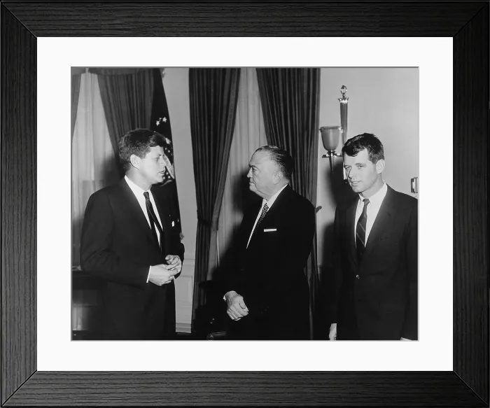 Framed Print : President Kennedy, J. Edgar Hoover, and Robert Kennedy in the White House Oval Office. Feb. 23, 1961 Framed Print : President Kennedy, J. Edgar Hoover, and Robert Kennedy in the White House Oval Office. Feb. 23, 1961