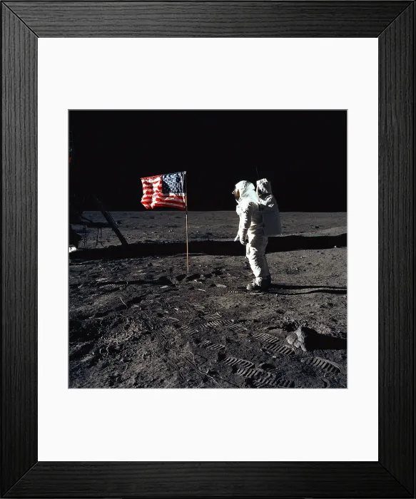 Framed Print : Apollo 11 Astronaut Buzz Aldrin beside the United States flag during the first lunar landing mission. July 20, 1969