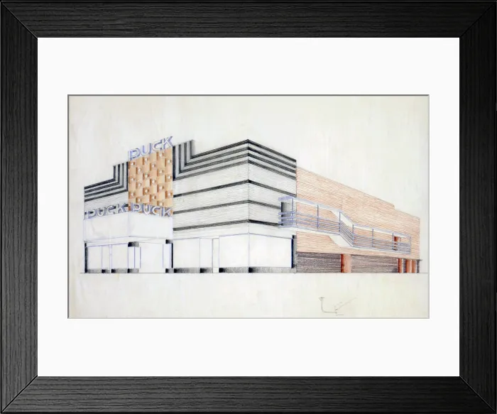 Framed Print : Theater. Design proposal for the Puck Theater, later built as the Elgin motion picture theater, corner of Eighth Ave. and 19th St. New York City. Winold Reiss, artist