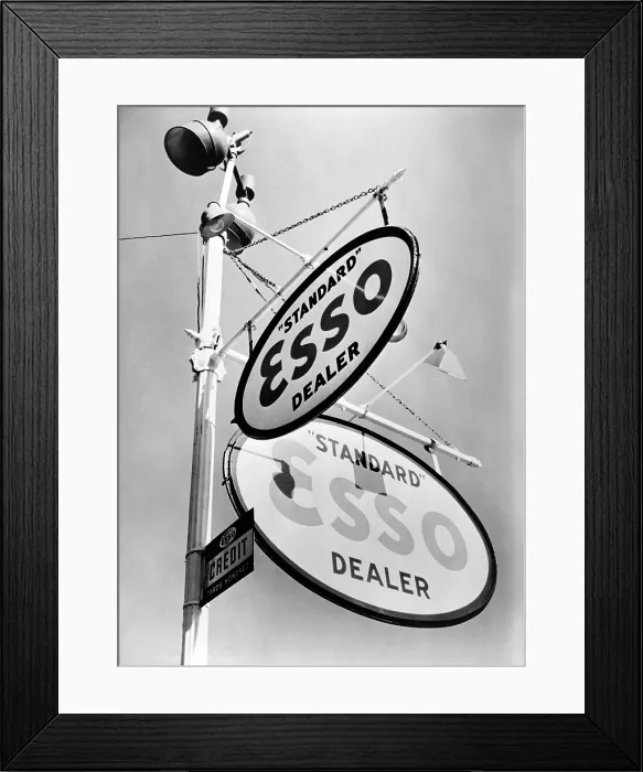 Framed Print : Esso. Gasoline sign on Chestnut Street, Philadelphia, Pennsylvania. Paul Vanderbilt, July 1939