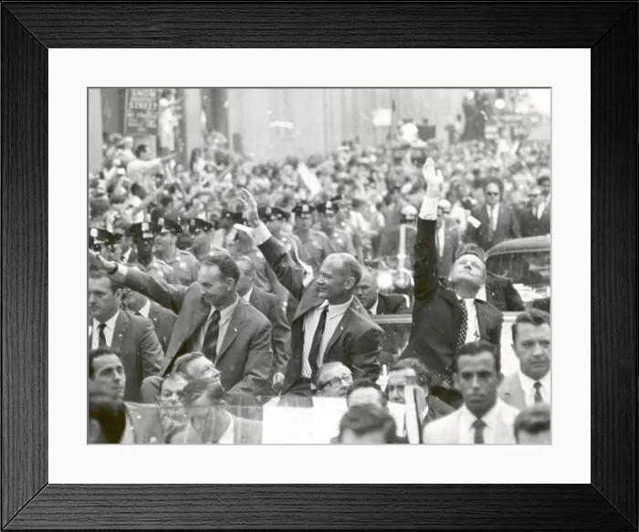 Framed Print : Just three days out of quarantine, the Apollo 11 astronauts get ticker tape parade in New York City. L-R: Michael, Collins, Edwin Aldrin, and Neil Armstrong. Aug. 13, 1969