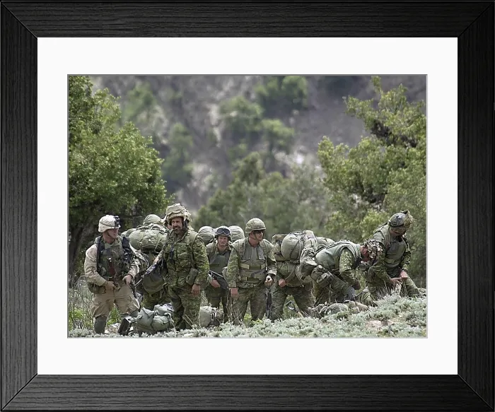 Framed Print : Coalition soldiers from US Canada and Afghanistan at a landing zone in 7 500-foot mountains in the Tora Bora region of Afghanistan