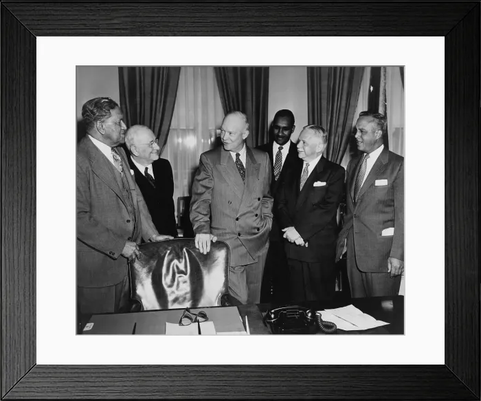 Framed Print : Dwight D. Eisenhower, meeting with NAACP leaders ca. 1954. Left to right: Channing Tobias, Arthur Spingarn, Pres
