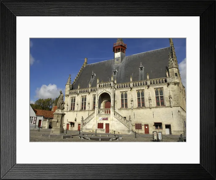 Framed Print : BELGIUM. Damme. City Hall and statue of the poet Jacob van Maerlant (c. 1230-1300). AISA / Everett Collection**US SALES ONLY**