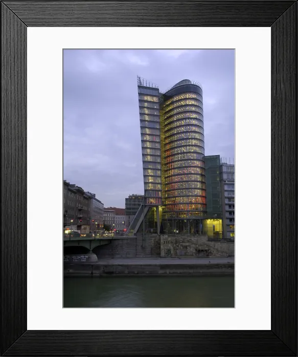 Framed Print : AUSTRIA. Vienna. Uniqa Tower (2004), by Heinz Neumann and Danube Canal. AISA / Everett Collection - Image has fine art copyright