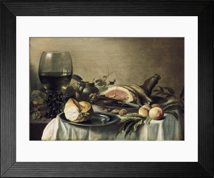 Framed Print : CLAESZPieter (1597-1661). Breakfast with Ham. 1647. Dutch school. Baroque art. Oil on wood. RUSSIA. Saint Petersburg. State Hermitage Museum