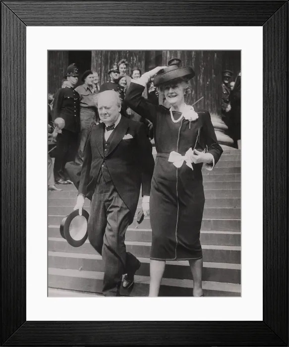 Framed Print : Prime Minister Winston Churchill and Mrs. Churchill leave St. Paul's Cathedral in London after a Thanksgiving service at the end of World War II in Europe. May 13, 1945