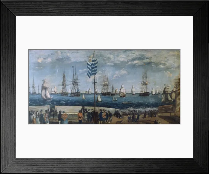 Framed Print : Boats arriving and departing from a port in Argentina, 19th century. Oil on canvas. - Iberfoto / Everett Collection (192145)**US SALES ONLY**