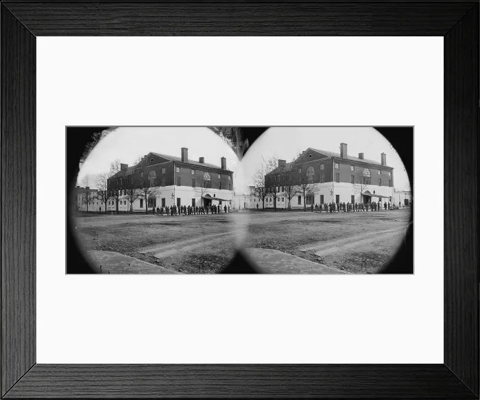 Framed Print : The Civil War, Old Capitol Prison, 1st Street and A Streets, Washington DC, stereo photograph, 1860-1865