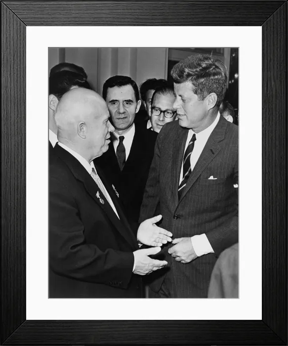 Framed Print : President John F. Kennedy meets Nikita Khrushchev at the Vienna summit meeting of June 1961. Soviet Foreign Minister, Andrei Gromyko, is second from left