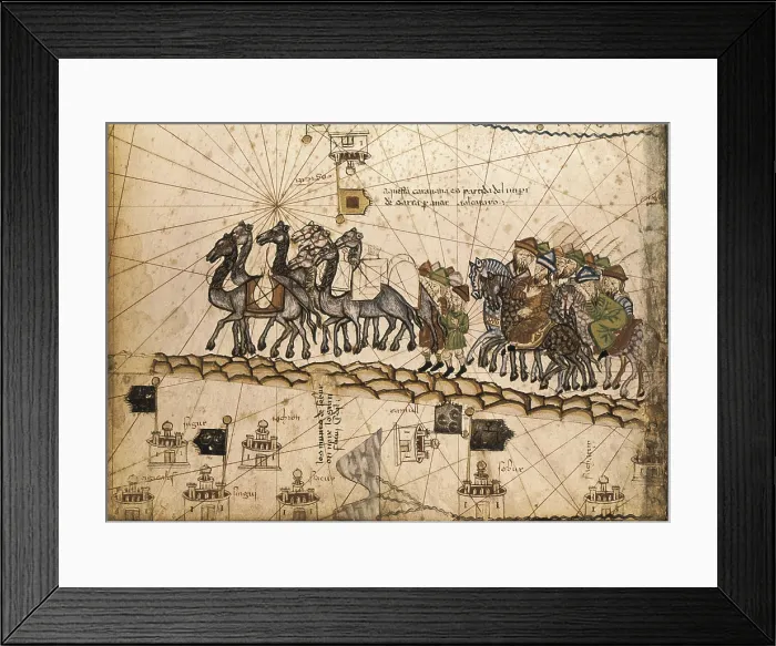 Framed Print : CRESQUES, Jafuda (1350-1410); CRESQUES, Abraham ( -1381). Catalan Atlas. 1375. Fifth Leaf. Map of Delli. Detail