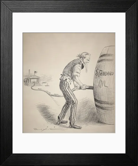 Framed Print : Homer Davenport cartoon celebrating the $29, 240, 000 fine levied against Standard Oil Company of Indiana for accepting illegal rebates. August 1907