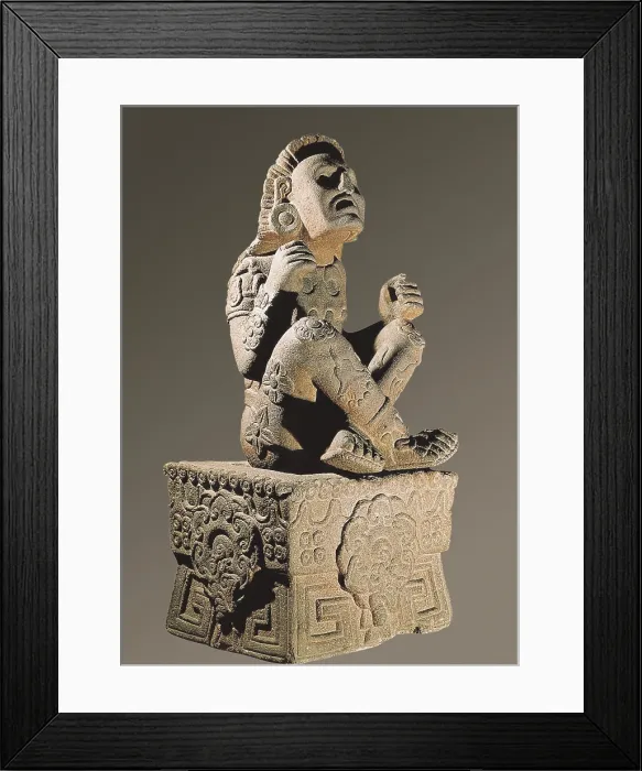 Framed Print : Xochipilli. Mexica deity of love, games, beauty, dance, flowers, maize, pleasure, arts and songs. Postclassic period (1325-1521). Aztec art. Sculpture on rock. MEXICO