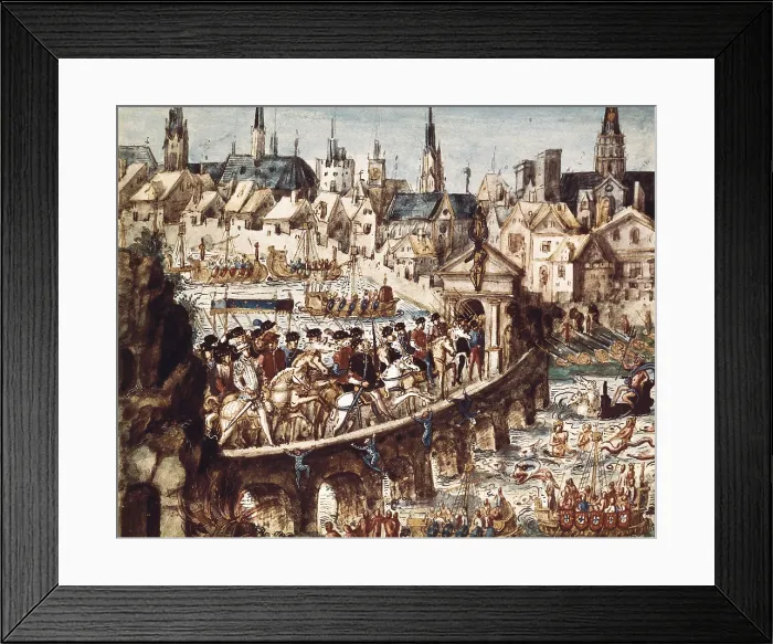 Framed Print : Reconstruction of village and Brazilian dance for Henry II and Catherine de Medici during his triumphal entry into Rouen, on October 1, 1550. Detail. Early Modern Era. Engraving