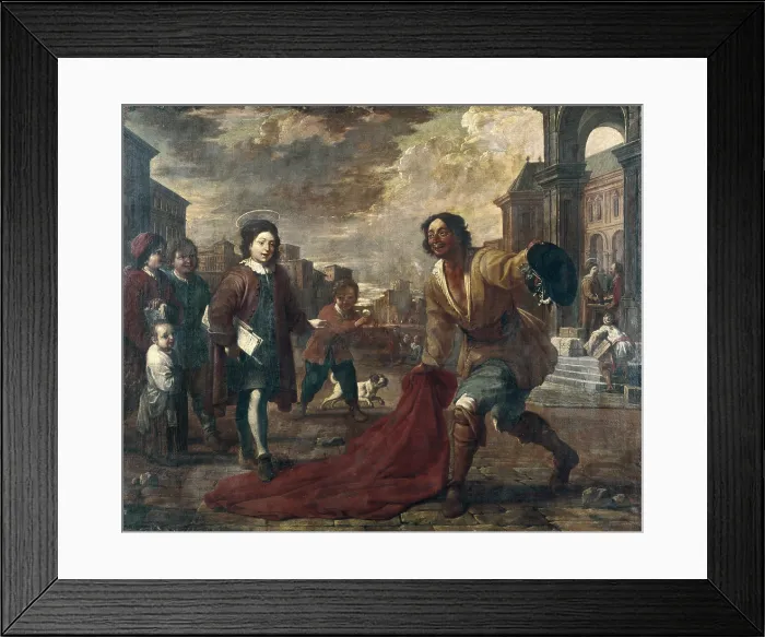 Framed Print : VILADOMAT i MANALT, Antoni (1678-1755). A Madman Lays Down his Cape for the Infant Saint Francis to Walk Upon. Baroque art. Oil on canvas. SPAIN. Barcelona
