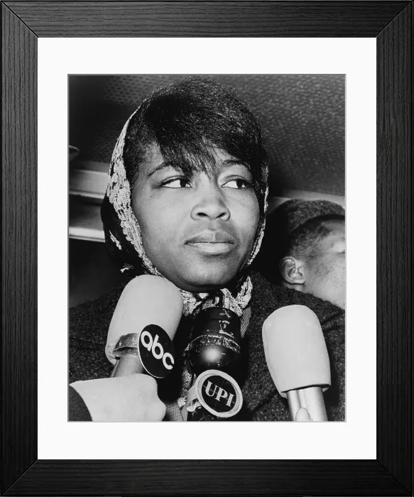 Framed Print : Betty Shabazz (1934-1997), wife of Malcolm X, leaving Bellevue Hospital morgue after identifying the body of her slain husband, Malcolm X, in New York City, February 21, 1965