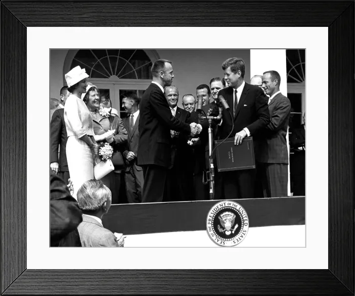 Framed Print : President John F. Kennedy presents astronaut Alan B. Shepard, Jr. the first American in space, with the NASA Distinguished Service Award. May 8, 1961
