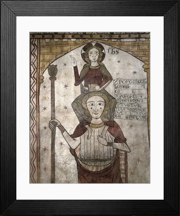 Framed Print : FRANCE. Pernes-les-Fontaines. Tour Ferrande. Saint Christopher and Jesus. French school. 13th c. Protection inscriptions of all the patients. Romanesque art. Fresco