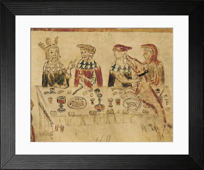 Framed Print : PIPPIN III 'the Short' (714 - 768); CHARLEMAGNE or CHARLES I (742-814). Representation of Chalermagne's childhood. Banquet. French miniature. Romanesque art Framed Print : PIPPIN III 'the Short' (714 - 768); CHARLEMAGNE or CHARLES I (742-814). Representation of Chalermagne's childhood. Banquet. French miniature. Romanesque art