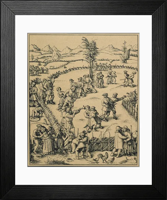 Framed Print : Farmers party in a German farm ('Der Jahrmarkt'). Music and dancing. Renaissance art. Etching; Engraving