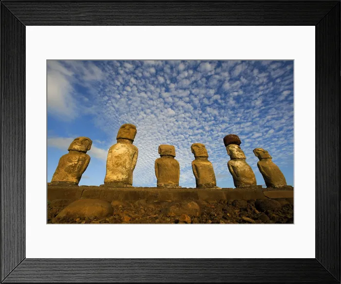 Framed Print : CHILE. VALPARAISO. Ahu Tongariki. Easter Island. Rapa Nui National Park. Rapa Nui National Park. Northeast coast. The 15 moais of Ahu Tongariki. View of Ahu or sacred platform
