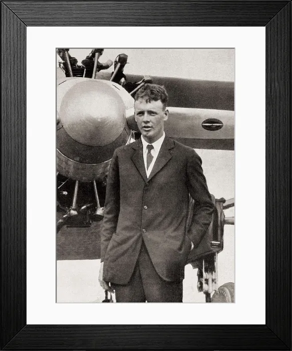 Framed Print : Lindbergh, Charles A. (1902-1974). Portrait of Lindbergh with his monoplane 'Spirit of Saint Louis', with which he made the crossing from New York to Paris Framed Print : Lindbergh, Charles A. (1902-1974). Portrait of Lindbergh with his monoplane 'Spirit of Saint Louis', with which he made the crossing from New York to Paris
