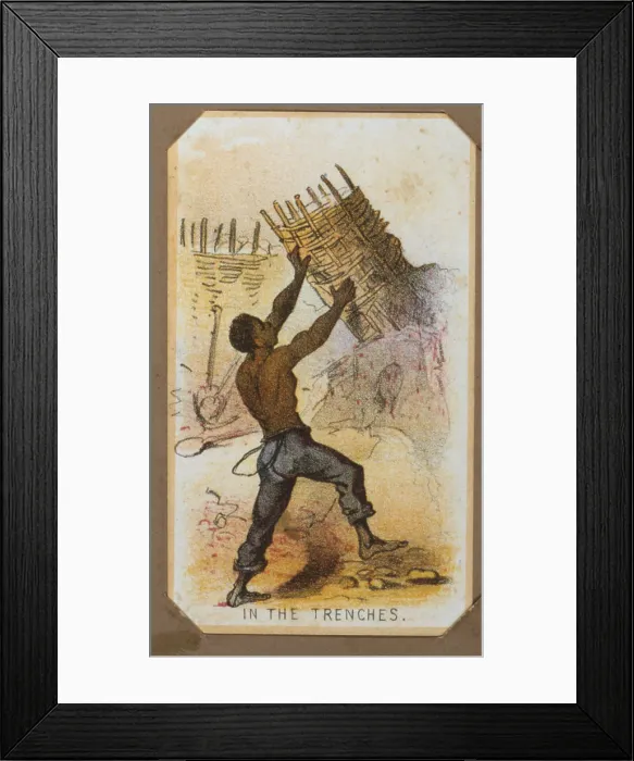 Framed Print : The Civil War, Life in Camp, In The Trenches, souvenir card showing the daily life of Union soldiers on the front, in the camp and on furlough, chromolithograph by Winslow Homer