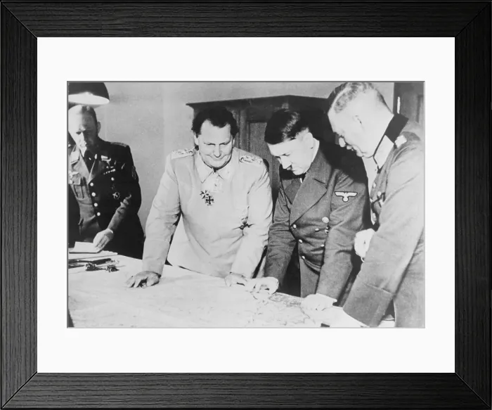 Framed Print : Adolf Hitler, Hermann Goring, and Field Marshall Keitel looking at map on table in 1942, when most Nazi armies were fighting against Russia on the Eastern front