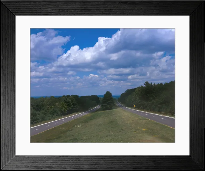 Framed Print : Taconic State Parkway, parkway view at wide median, the highway represents an important development in the evolution of American transportation planning