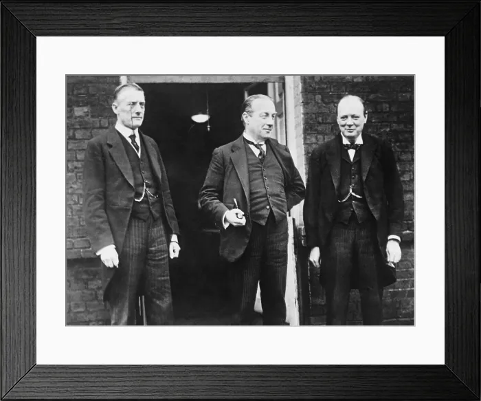 Framed Print : British Conservative party leaders in 1925. From left, Austen Chamberlain, Foreign Secretary; Premier Stanley Baldwin; and Sir Winston Churchill, Chancellor of the Exchequer