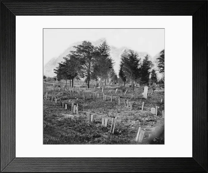 Framed Print : The Civil War, graves of Confederate soldiers in Hollywood Cemetery, with board markers, Richmond, Virginia, photograph, 1865 Framed Print : The Civil War, graves of Confederate soldiers in Hollywood Cemetery, with board markers, Richmond, Virginia, photograph, 1865